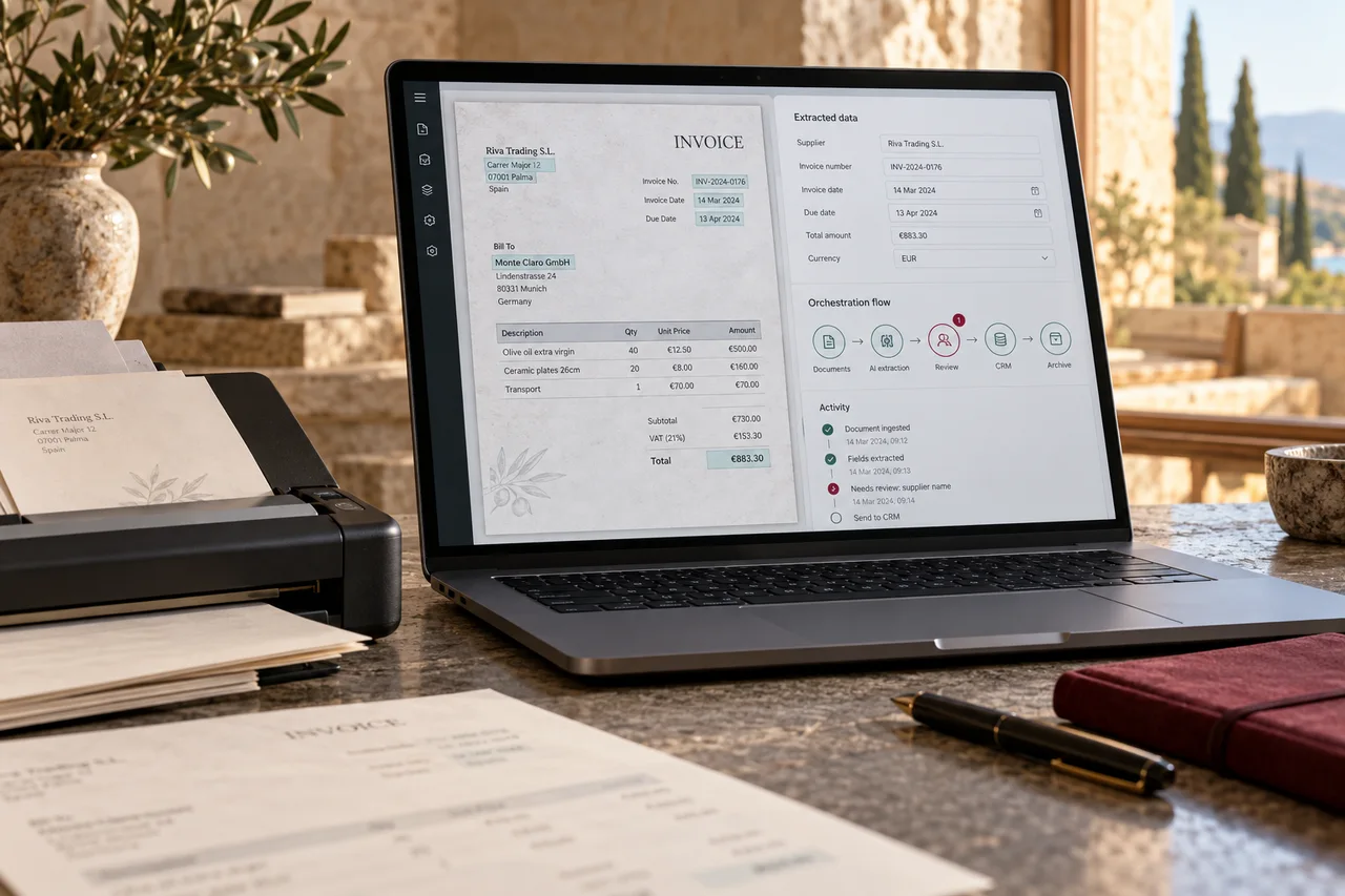Documento acquisito e analizzato sul computer accanto a uno scanner