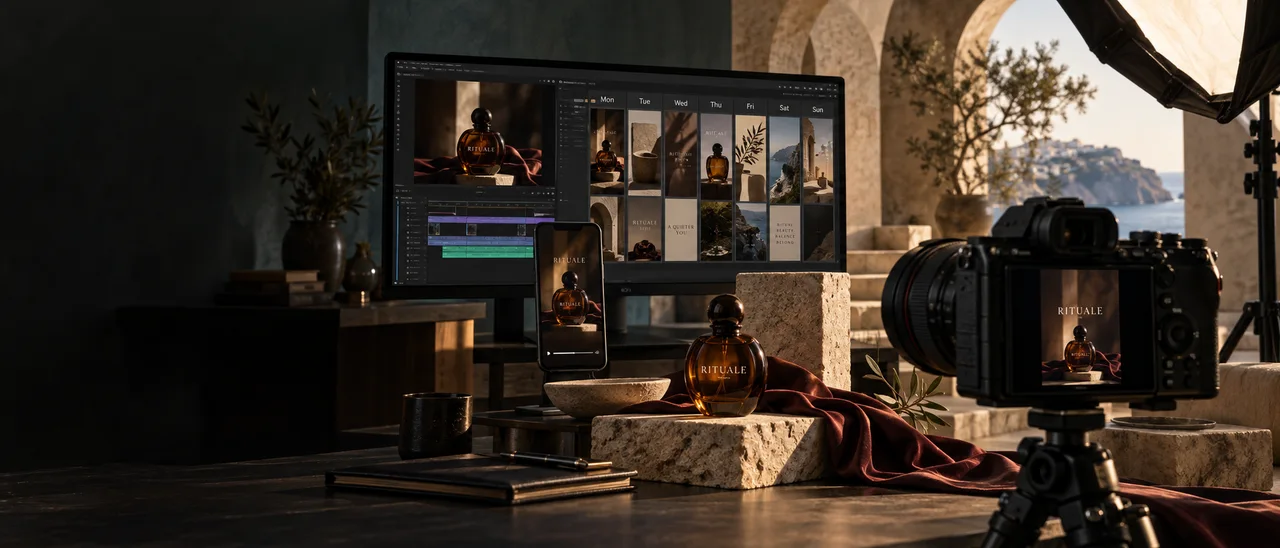 Set fotografico e montaggio di contenuti per un piano editoriale