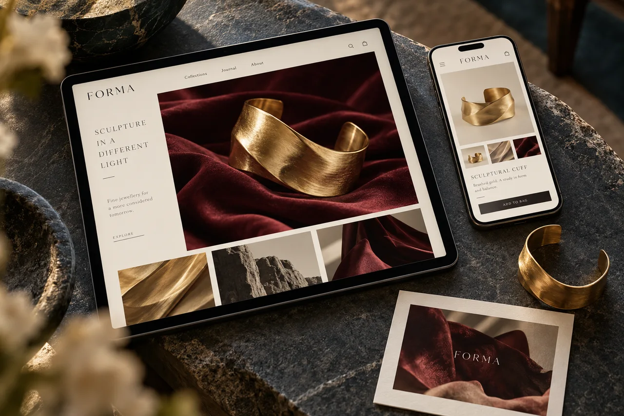 Catalogo e-commerce di gioielli su tablet e smartphone